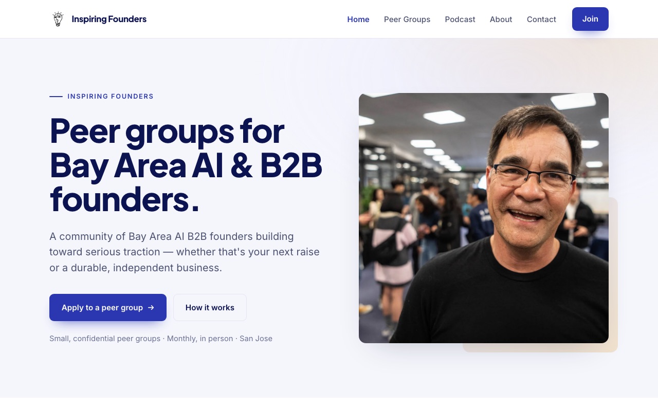 The inspiringfounders.com homepage.