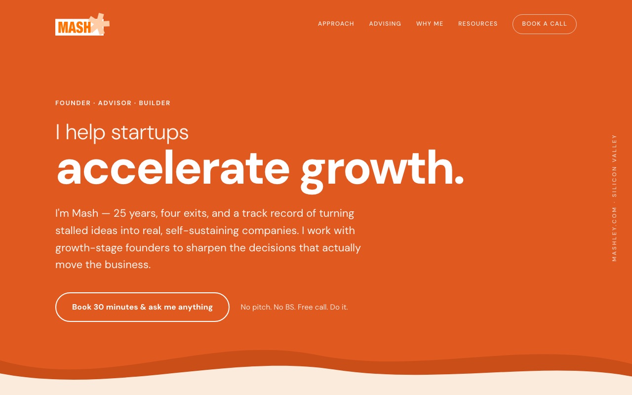 The mashley.com homepage.