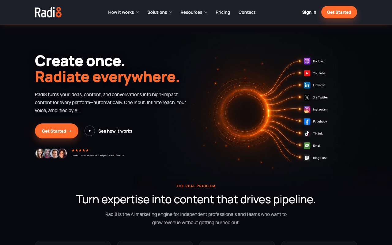 The radi8.com homepage.