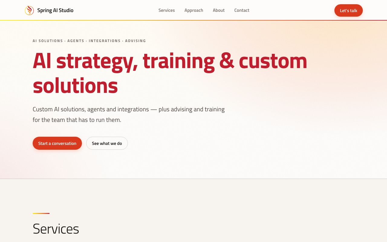 The springaistudio.com homepage.
